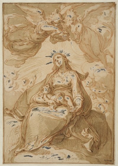 Madonna med barnet, kronet av engler av Abraham Bloemaert