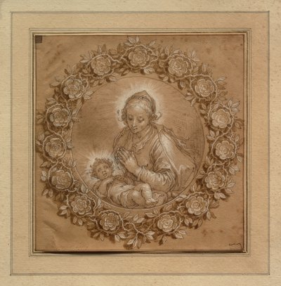 Madonna med Jesusbarnet i en tondo av Abraham Bloemaert