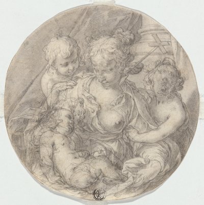 Madonnaen med Kristusbarnet, med spedbarnet døperen Johannes og et annet barn (Caritas) av Abraham Bloemaert
