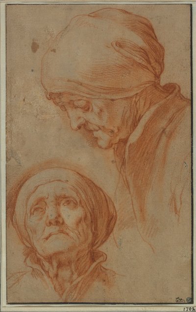 To studier av hodet til en gammel kvinne av Abraham Bloemaert
