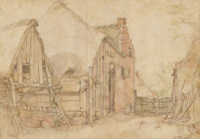 Utsikt over en gårdsplass (recto); Studie av et tre (verso) av Abraham Bloemaert