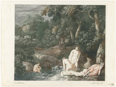 Diana og nymfene hennes bader i en elv av Abraham Bloteling