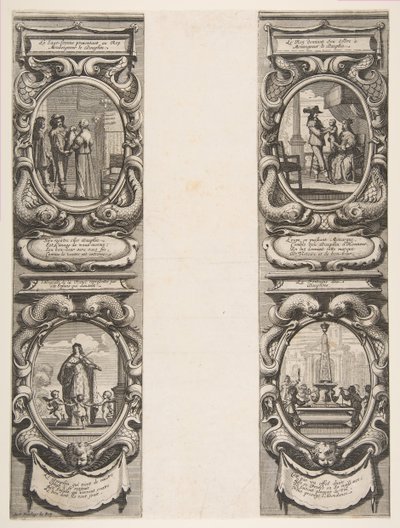 Almanach for 1639: Ludvig XIII og Anne av Østerrike overlater kongeriket og arvingen ..., 1638. av Abraham Bosse