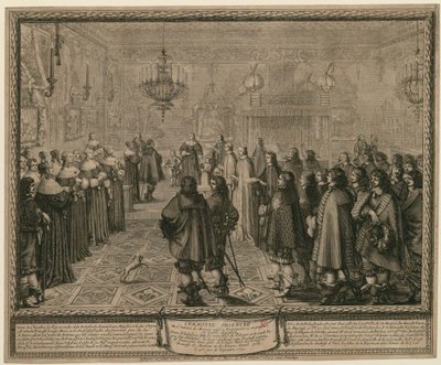 Seremoni ved ekteskapskontrakten inngått i Fontainebleau i deres majesteters nærvær mellom Vladislav IV, konge av Polen og Sverige [...] av Abraham Bosse