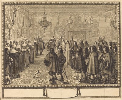 Seremoni for ekteskapskontrakten mellom Vladislas IV, konge av Polen, og LouiseMarie av Gonzaga, prinsesse av Mantua, i Fontainbleau av Abraham Bosse