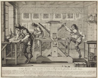 Denne figuren viser deg hvordan man trykker... av Abraham Bosse