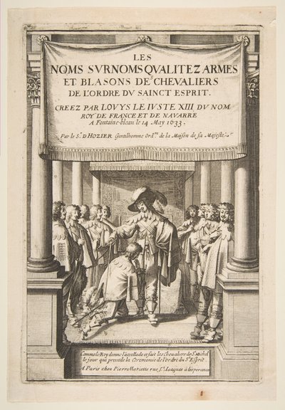 Frontispice til Pierre dHoziers Navnene, kallenavnene, kvaliteten, våpenene og våpenskjoldene til ridderne..., 1634. av Abraham Bosse