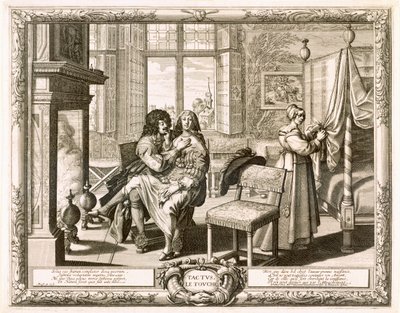 Ektemann med kone sittende på kne ved peisen, Bosse, Abraham (1602-76) av Abraham Bosse
