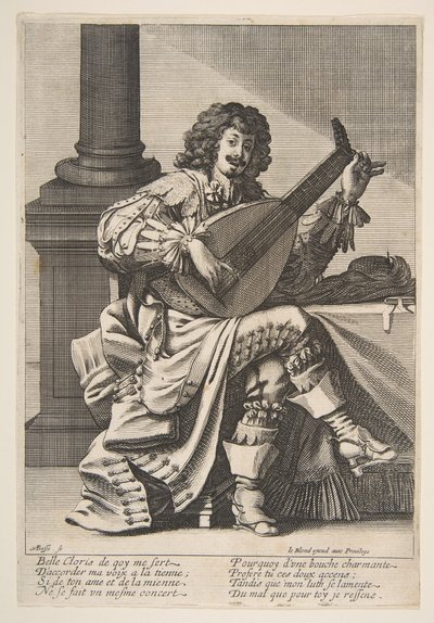 Man Singing and Playing a Lute, midten til slutten av 1600-tallet. av Abraham Bosse