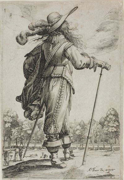 Mann med stokk, sett bakfra, fra The Garden of French Nobility av Abraham Bosse