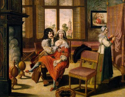 Sense of touch, ca 1635, av Abraham Bosse (1604-1676), etter maleri fra serie på 5 av ukjent kunstner, Frankrike av Abraham Bosse