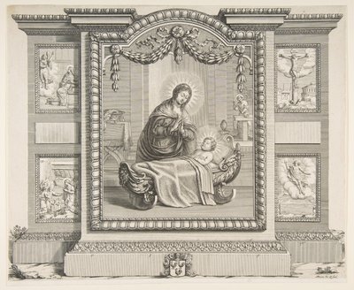 Fødselen med scener av kunngjøringen, Hyrdenes tilbedelse, Cruci..., 1620-76. av Abraham Bosse