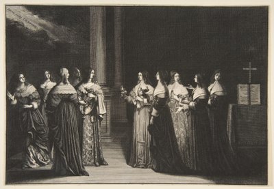 De kloke jomfruene nekter å gi olje til de tåpelige jomfruene av Abraham Bosse