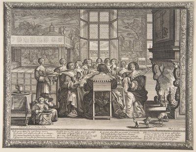 Koner ved bordet under fraværet av ektemennene deres, ca. 1635-36. av Abraham Bosse
