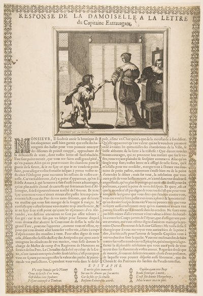 Ung dames svar på kapteinens brev, ca. 1636. av Abraham Bosse