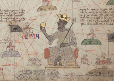 Detalj fra den katalanske atlasen, ark 6, som viser Mansa Musa på tronen, 1375 av Abraham Cresques