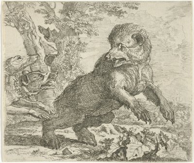Bjørn angrepet av hunder Forskjellige dyr (serietittel) av Abraham Danielsz. Hondius