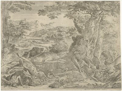 Villsvin angrepet av hunder av Abraham Danielsz. Hondius