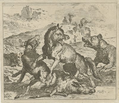 Ulv angrepet av hunder Diverse dyr (serietittel) av Abraham Danielsz. Hondius