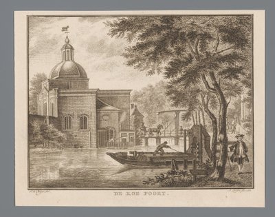 Utsikt over Koepoort i Leiden The Cow Gate (tittel på objekt) av Abraham Delfos