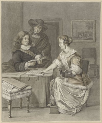 Et par som lager musikk, en mann ser på av Abraham Delfos