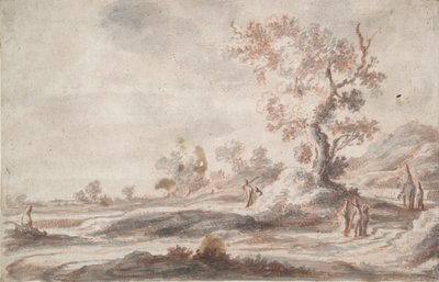 Landskap med gammelt tre og figurer av Abraham Genoels