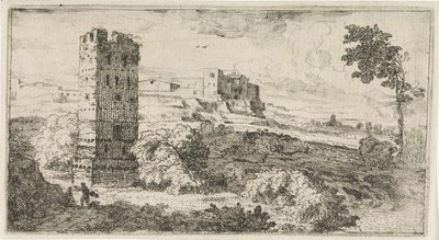 Landskap med firkantet tårn av Abraham Genoels