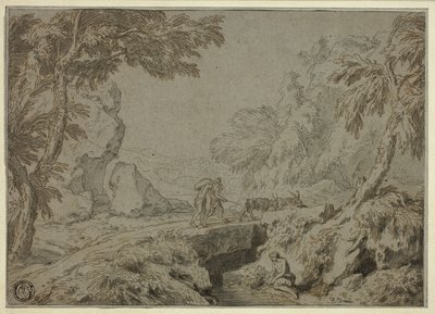 Landskap med satyr, geiter og andre figurer av Abraham Genoels II