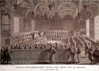 Første av den franske revolusjonen: Ekstraordinær sesjon holdt av Ludvig XVI (1754-1793) på slottet i Versailles, 19. november av Abraham Girardet