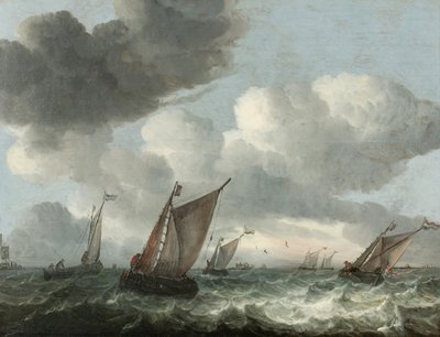 Fiskebåter utenfor kysten i et hakkete hav (olje på panel) av Abraham Hendricksz van Beyeren