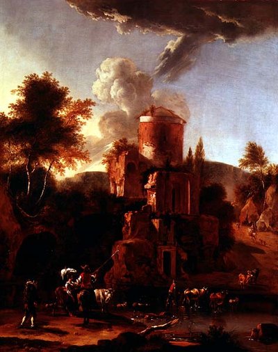 Italiensk landskap med ruiner av Abraham Jansz Begeyn