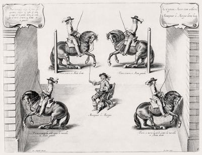 Illustrasjon fra en ridehåndbok, gravert av Peeter Clouwet (1629-70), 1658 av Abraham Jansz. van after Diepenbeeck