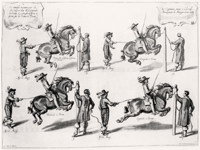 Illustrasjon fra en ridehåndbok, gravert av Peeter Clouwet (1629-70), 1658 av Abraham Jansz. van after Diepenbeeck
