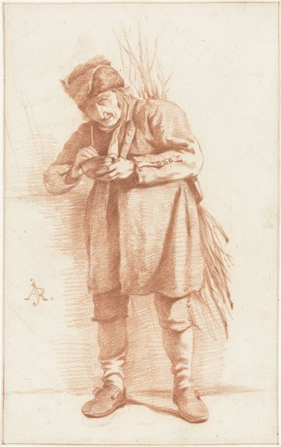 Stående mann med en pipe og en haug med tullinger av Abraham Johannes Ruytenschildt