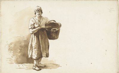 Studie av en kvinne med en kurv under armen av Abraham Johannes Ruytenschildt