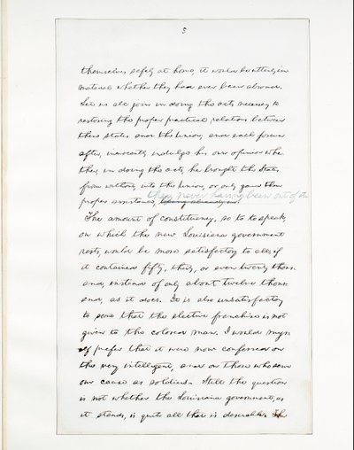 Autografmanuskript av Lincolns siste tale som president, levert i Washinton, D.C., fra vinduet i Det hvite hus om kvelden 11. april av Abraham Lincoln