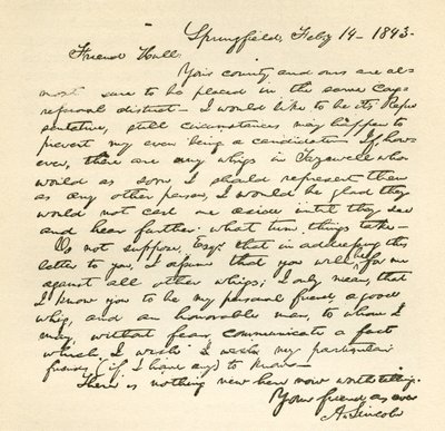 Brev fra Abraham Lincoln til Alden Hall, datert 14. februar 1843 av Abraham Lincoln