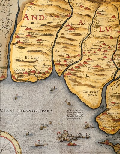 Havnen i Palos, av Abraham Ortelius (1528-1598), plate av Abraham Ortelius