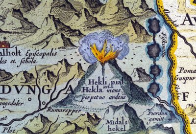 Hekla vulkanen på Island. Atlas av Abraham Ortelius, Amsterdam 1588 av Abraham Ortelius