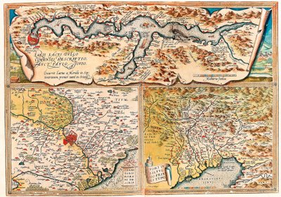 Larii-sjøen ble ofte kalt Forum Romanum of Tertius. Geografikart over Nord-Italia fra "Theatrum Orbis Terrarum" av Abraham Ortelius (Oertel, Ortell eller Ortel av Abraham Ortelius