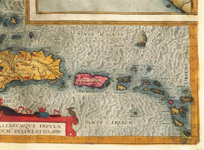 Kart over øya Hispaniola, Santo Domingo, Puerto Rico og en del av Antillene fra Abraham Ortelius av Abraham Ortelius