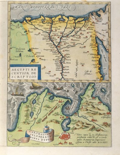 Kart over Nildeltaet og den gamle byen Kartago, fra Theatre Orbis Terrarum av Abraham Ortelius av Abraham Ortelius