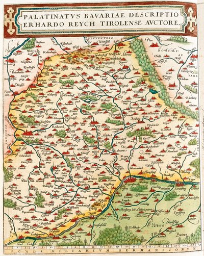 Pfalz i Bayern Geografikart over territoriet til Baviere i Tyskland fra "Theatrum of the World" av Abraham Ortelius (Oertel, Ortell eller Ortel av Abraham Ortelius