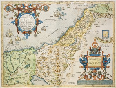 Palestina, av Abraham Ortelius, fra Theatrum Orbis Terrarum, Antwerpen, tallerken av Abraham Ortelius