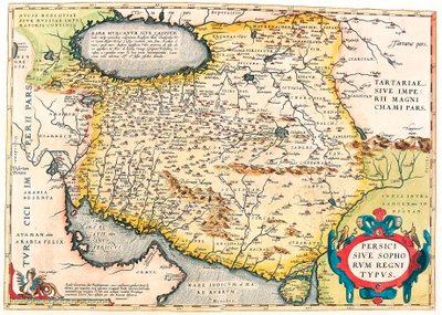 Persisk eller Sophorus Kingdom Type Geografikart over territoriet til den arabiske halvøy fra "Theatrum Orbis Terrarum" av Abraham Ortelius (Oertel, Ortell eller Ortel av Abraham Ortelius