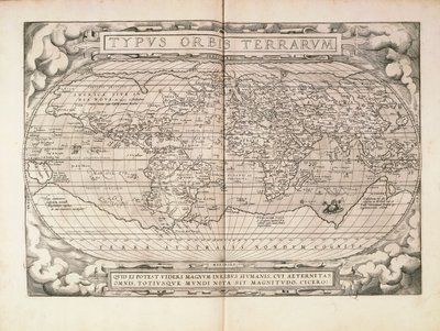 Planisphere fra Theatrum Orbis Terrarum av Abraham Ortelius, trykt i Antwerpen av Abraham Ortelius
