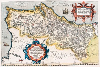 Portugisisk geografikart over Portugals territorium fra "Theatrum Orbis Terrarum" av Abraham Ortelius (Oertel, Ortell eller Ortel av Abraham Ortelius