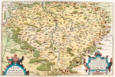 Beskrivelse av kongeriket Böhmen Geografisk kart over territoriet til Boheme fra "Theatrum Orbis Terrarum" av Abraham Ortelius (Oertel, Ortell eller Ortel av Abraham Ortelius