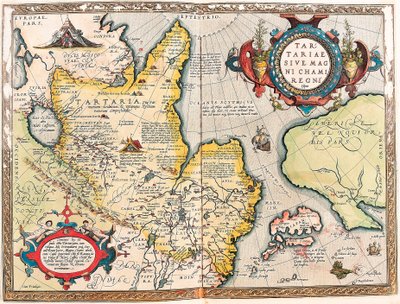 Geografikart over Tartar-territoriet fra "Theatrum Orbis Terrarum" av Abraham Ortelius (Oertel, Ortell eller Ortel av Abraham Ortelius