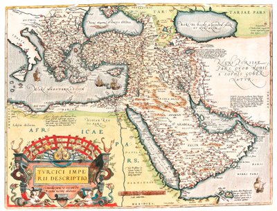 Beskrivelse av det tyrkiske riket Geografikart over territoriet til det osmanske riket hentet fra "Theatrum of the World" av Abraham Ortelius (Oertel, Ortell eller Ortel av Abraham Ortelius
